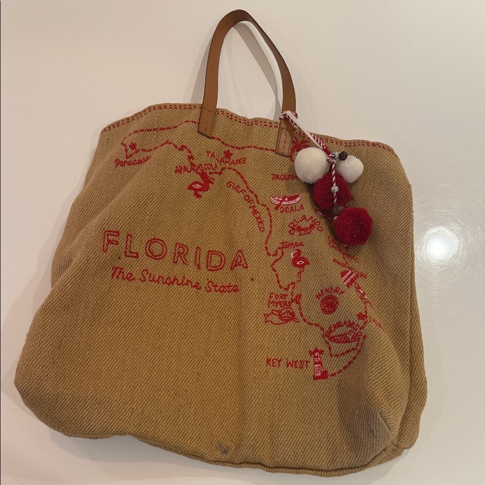 Chic Tan Tote with Red Florida Map Design